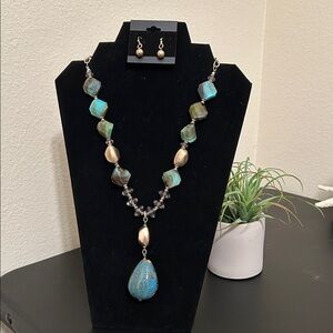 Chico's Gold, shades of Green and Brown Necklace and Earrings.